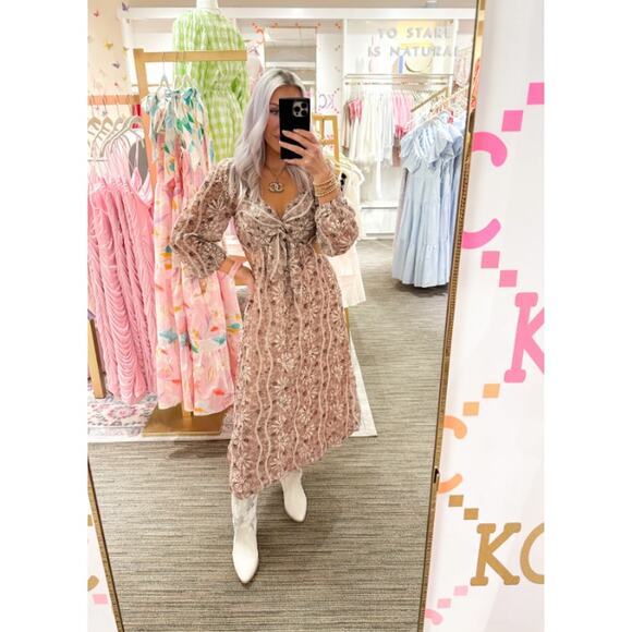 Lena from Kendry Collection Pink Floral Cutout Midi Dress - Picture 1 of 8